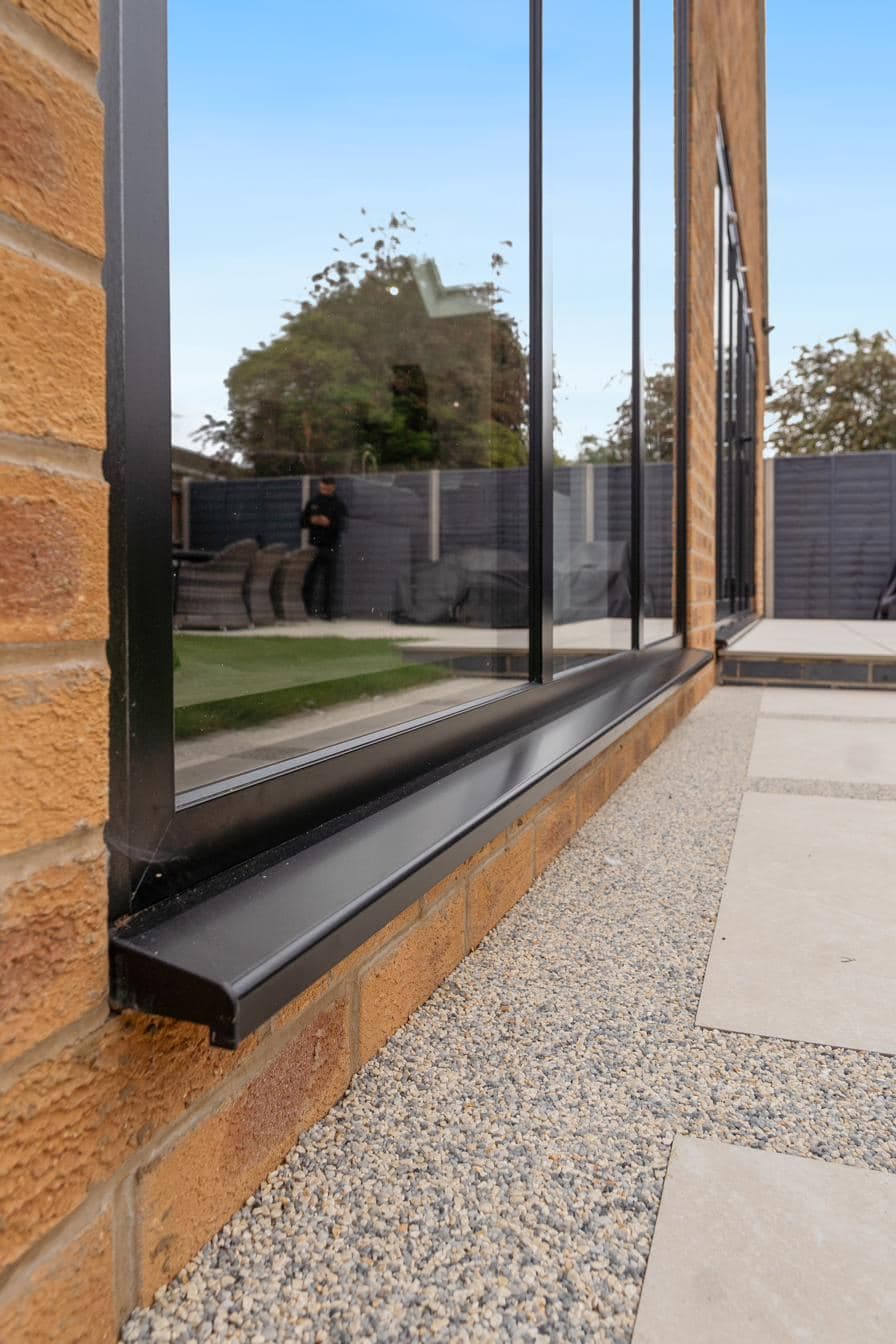 Clean aluminium window sill detail on a Custom Choice installation — dry glass with no misting between the panes