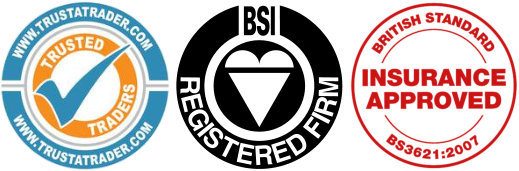 trustatrader and 2 x british standards institute logos